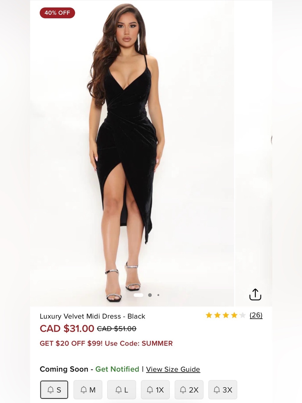 Fashion Nova Black Velvet Midi Dress with Front Slit - Picture 1 of 5